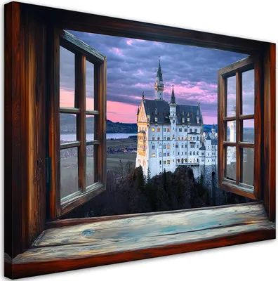 Produktbild von Leinwandbild Blick aus dem Fenster Burg 120x80 Feeby Braun bild für die wand bereit zum aufhängen