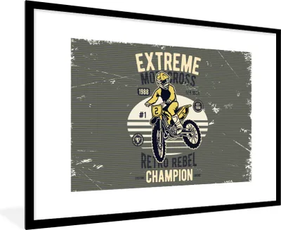 Produktbild von MuchoWow® MuchoWow® Gerahmtes Poster Motorrad - Gelb - Retro 90x60 cm - Poster mit zchwarzem Bilderrahmen - Wanddekoration - Fotos