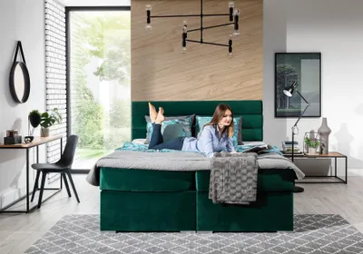 Produktbild von Boxspringbett Schlafzimmerbett FESTO 140x200cm Stoff Monolith Dunkelgrün