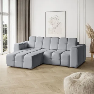 Obrázek produktu pro BEAUTYSOFA | Rohová pohovka BONA 253 cm – rohová pohovka s funkcí spaní a úložným prostorem – světle šedá