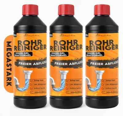 Produktbild von hausleben Abflussreiniger EXTRA STARK 3x1000ml – Rohrreiniger Power-Gel gegen Haare, Fett & Verstopfungen für Küche, Bad, Dusche und Abflussfrei