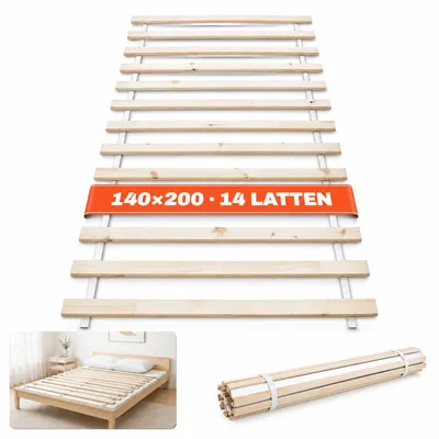Produktbild von WOLKENLAND Lattenrost 140 x 200 cm | 14 Latten | Massivholz | Vorgebohrte Löcher | Premium Rollrost