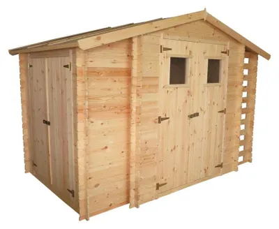 Produktbild von Gartenschuppen Eisenstadt - 3,12 x 2,00 Meter aus 19mm Blockbohlen inkl extra Lagerraum und Kaminholzunterstand