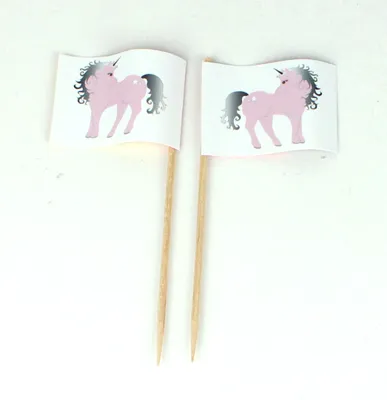 Produktbild von Party-Picker Flagge Einhorn rosa pink Papierfähnchen in Spitzenqualität 25 Stück Beutel