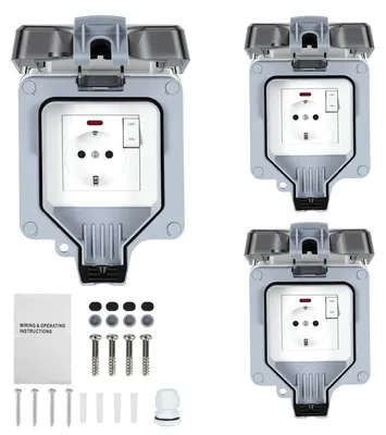 Image de Prise extérieure Peviasot 3X, prise d'extérieur, prise murale, prise pour jardin, Schuko, étanche avec interrupteur, 16A, IP65