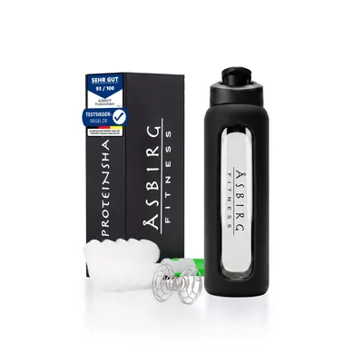Produktbild von Asbirg | Glas Protein Shaker 700ml – BPA-frei, auslaufsicher & robust – Eiweiß Shaker aus Borosilikatglas – Trinkflasche für Fitness & Sport