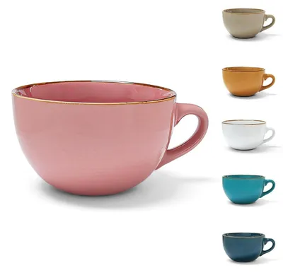 Produktbild von Jumbotasse 700ml Keramik Rosa XXL Kaffeebecher Suppentasse mit Henkel