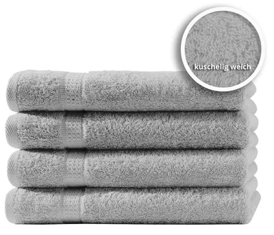 Produktbild von 4er Set Gästetücher Handtücher Duschtücher Badetücher Frottee 100% Baumwolle, Farbe:Silber, Größe:Gästetücher 30x50 cm