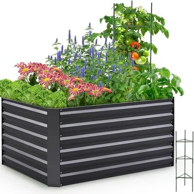 Zdjęcie produktu dla Podwyższona grządka 120 x 90 x 62 cm, ocynkowana | Metalowa grządka, grządka ogrodowa, grządka warzywna, grządka ziołowa, skrzynka do sadzenia, odporna na rdzę, z drenażem, łatwy montaż