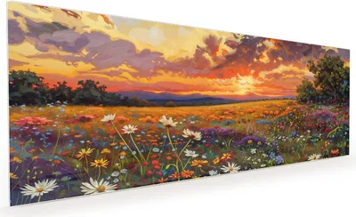 Produktbild von Küchenrückwand Spritzschutz Glas mit Motiv Blumenwiese Sonnenuntergang 40 x 40 cm