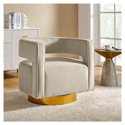 Produktbild von Loungesessel mit ergonomischer Rückenlehne und goldenem Metallgestell, drehbar, aus Samt für Wohnzimmer und Schlafzimmer, 2er Set, Beige
