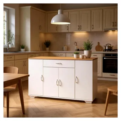 Produktbild von Weiße Kücheninsel, modernes Design, MDF, großzügiger Stauraum, elegante Küche, pflegeleicht, 110 cm Breite
