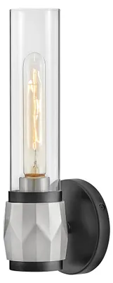 Produktbild von Elstead Ellison Wandleuchte E27 Schwarz mit Nickel gebürstet Glas klar IP44