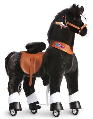 Produktbild von PonyCycle Klassisch Modell U Schwarzes Pferd Reitspielzeug für Kinder – Plüsch-Reittier auf Rädern, mit Bremse & Klang, 108 cm Höhe, Größe 5 (7+ Jahre), max. 80 kg, Sitzhöhe 73 cm