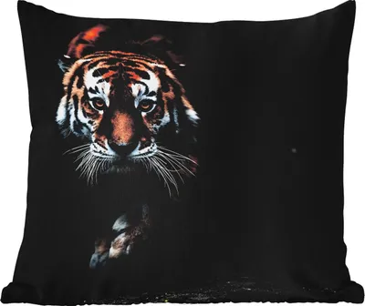 Produktbild von MuchoWow® Outdoor Kissen - Tiere - Tiger - Schwarz - Wild - Porträt - 45x45 cm - Wetterfest - Lounge Kissen - Fotokissen - Dekoratives Kissen