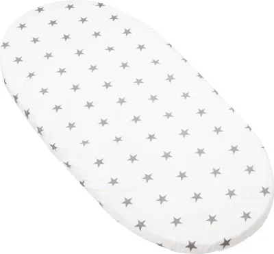 Produktbild von JUKKI 100% Baumwolle Spannbettlaken mit Gummiband 80x40cm Baby Bettlaken Wiege Stubenwagen Moses Korb [Grey Stars]