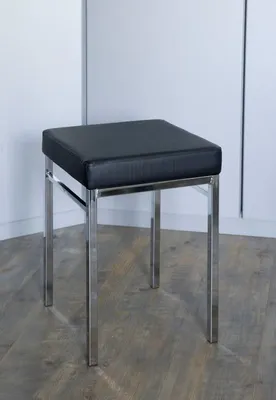 Produktbild von Badhocker Metall verchromt Bezug Kunstleder schwarz