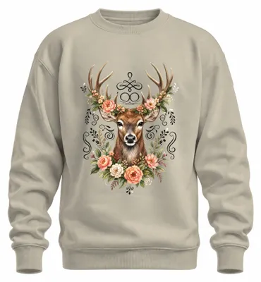 Imagen del producto de Camisa con estampado de ciervo elegante, corona de flores, para trajes tradicionales; pantalones de cuero; sudadera; suéter; color: natural, talla M