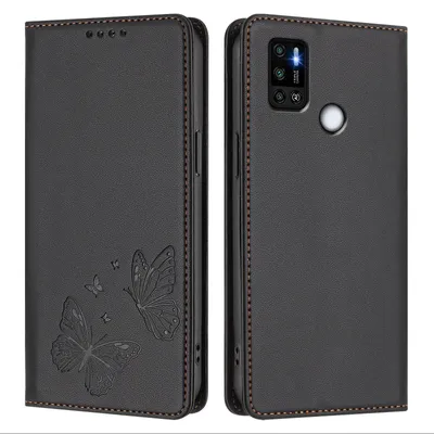 Obrázek produktu pro Kožené pouzdro pro Tecno Spark 5 Air /Spark 6 Air, motýlí ražbou, peněženkové flip pouzdro se stojánkem Černá