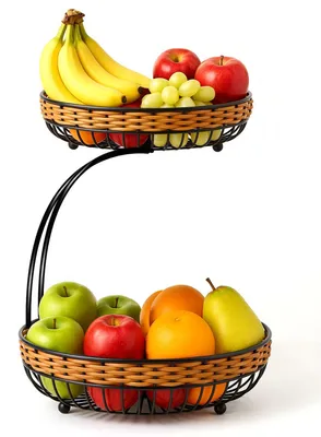 Fruitmand 2 Ebenen Rattan abnehmbare Obstschale H 35 cm