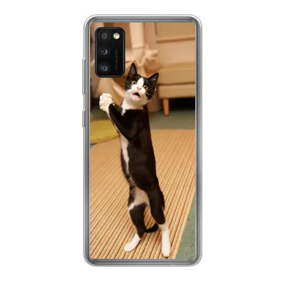 Produktbild von MuchoWow® Handyhülle Schutzhülle Hülle für Samsung Galaxy A41 Katze - Wohnzimmer - Schwarz Silikon Softcase Handy Hülle - Mobiltelefon
