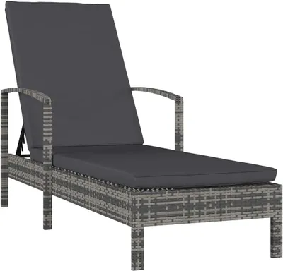 Produktbild von Graue Sonnenliege aus Poly-Rattan mit 4-fach verstellbarer Rückenlehne und Polsterauflage, 195 x 68 x 95 cm