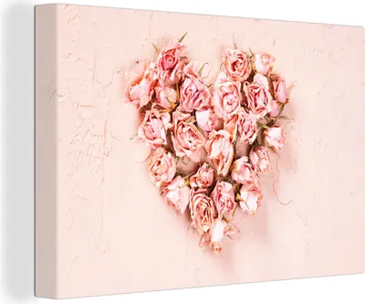 Produktbild von MuchoWow® - Leinwandbilder - Herz - Blumen - Rosa, Wandbild, Wanddeko Bilder Wohnzimmer, 60x40cm