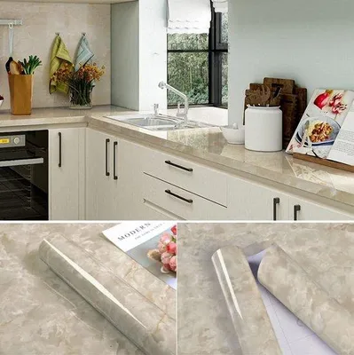 Produktbild von Marmorbetonische Selbstklebende Vinyl-Laminate-Rolle 61x500cm - Wassertauglich Hitzebeständig - Möbelrenovierung Dekorationsfolie