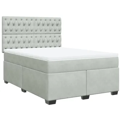 Produktbild von Boxspringbett mit Matratze Hellgrau 140x190 cm Samt
