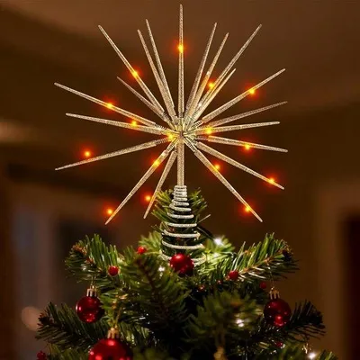 Produktbild von Weihnachtsbaum Stern - Baum Dekoration Punkt - Festliche Dekoration - Mit LED Beleuchtung - 36 cm - Gold