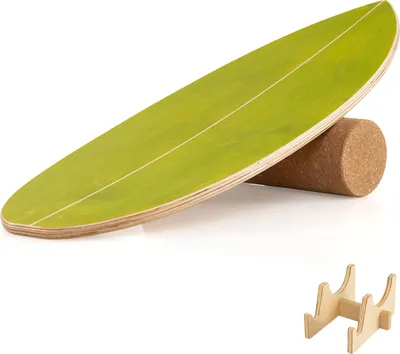 Produktbild von COSTWAY Balance Board aus Birkenholz, Wackelbrett mit Korkrolle & Halterung,, Gleichgewichtstrainer 150 kg, Surfboard, Balanceboard