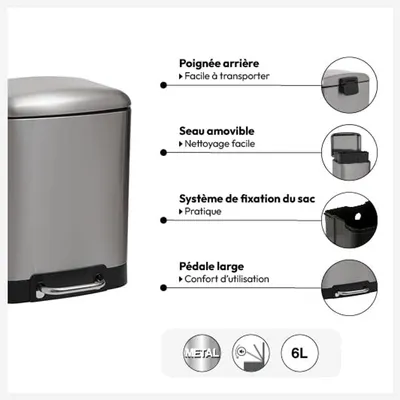 Treteimer 6L Edelstahl für Badezimmer