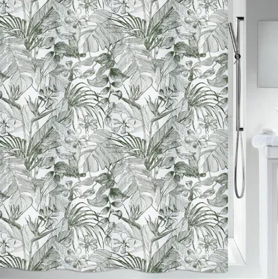 Produktbild von Spirella Anti-Schimmel Duschvorhang - Anti-Bakteriell, waschbar, wasserdicht, Polyester, „Tropic“ 180x200cm Weiß Grün