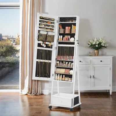 Image de Armoire à bijoux avec miroir et espace de rangement – blanc, 41,5 x 37 x 152,5 cm