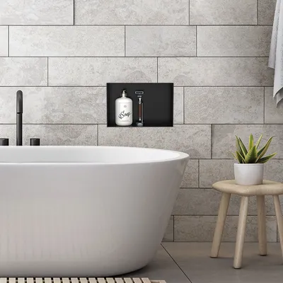 Produktbild von LuxeBath Wandnische aus Edelstahl, 20x30x10 cm, Schwarz, Randlos, Befliesbare Nische für Badutensilien, Duschablage, Duschregal