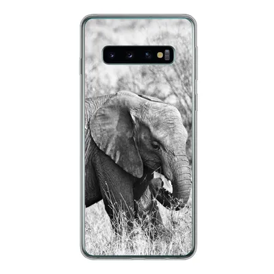 Produktbild von MuchoWow® Handyhülle Schutzhülle Hülle für Samsung Galaxy S10 Elefant - Tiere - Gras - Schwarz und weiß Silikon Softcase Handy Hülle - Handytasche