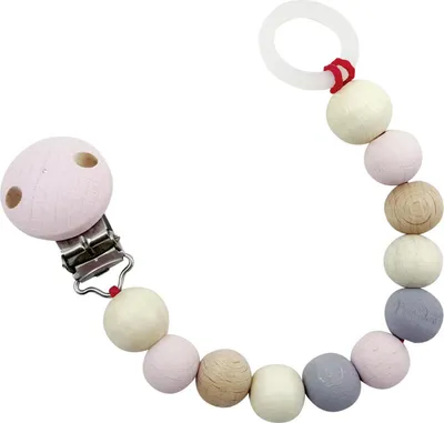 Obrázek produktu pro Hess Řetízek na dudlík Nature Pink Baby Chain Wood - vyrobeno v Německu