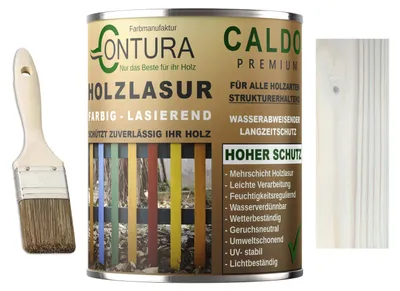 Produktbild von Contura Holzlasur Langzeitschutz Lasur + Pinsel Holz Außen Dauerschutzlasur Holzfarbe - 750ml. + Pinsel / Weißgrau/Salz - K6897