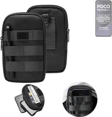 Produktbild von K-S-Trade Holster Gürtel Tasche kompatibel mit POCO M6 Plus 5G Handy Tasche Schutz Hülle dunkel-grau viele Fächer, 1x