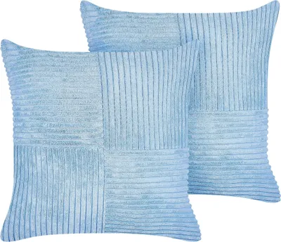 Zdjęcie produktu dla BELIANI Zestaw 2 poduszek niebieskie sztruksowe 43 x 43 cm wzór w pasy nowoczesny styl ozdoba