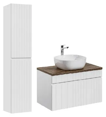 Image de meuble vasque à poser 80 cm + colonne Emblematic White