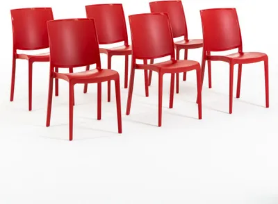Immagine prodotto di set di 6 sedie impilabili in polipropilene con fibra di vetro per uso esterno e giardino, bar e ristorante, cucina design moderno - CARMEN - Rosso
