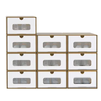 Produktbild von YZNAHRE 10pcs Schuhboxen Stapelbar Kraftpapier Schuhaufbewahrung Aufbewahrungsbox mit Deckel und Transparent Sichtfenster Schuhbox Schuh Organizer, 34,5x23,5x13,5 cm, Braun+ Weiß