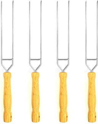 Produktbild von 4er Set Edelstahl Grillspieß | BBQ Fleischspieß mit Holzgriff | Schaschlikspieße Grill Spieß Gemüsespieße | Universalspieß Edelstahlspieß