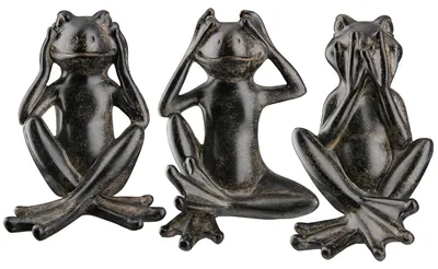 Productafbeelding van Gilde Figuur, kikker, "Randy", kunsthars, bruin, L. 10 cm, B. 10 cm, H. 15 cm, artikelnummer 37633, EAN 4063387376331, set van 3 stuks (assortiment van 3 verschillende modellen)