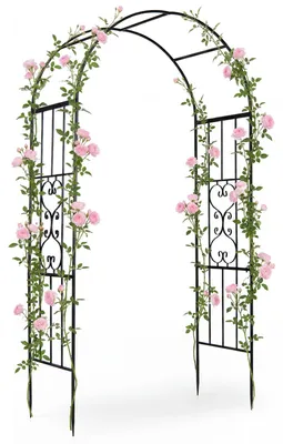 Produktbild von COSTWAY Rosenbogen wetterfest, Gartenbogen aus Metall stabil, Torbogen Garten 117x57x231 cm, Rankbogen für Kletterpflanzen, Rankhilfe mit 4 Erdspießen