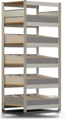 Produktbild von Schwerlast Schüttgutregal, Eisenwarenregal mit 5 x Schüttgut Ebene, 2.000 x 931 x 626 mm (HxBxT), verzinkt, Grundregal, Steckregal, BERT