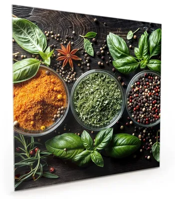 Produktbild von Küchenrückwand Spritzschutz Glas mit Motiv Gewürze Und Kräuter 40 x 40 cm