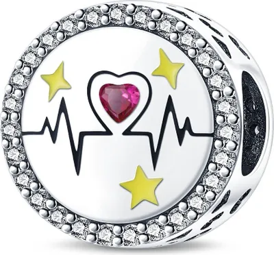 Produktbild von Charms Silber Anhänger Beads mit Herzschlag und Stern für DIY Armband