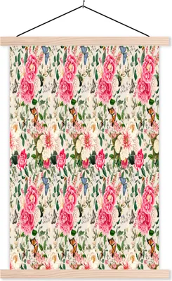 Produktbild von MuchoWow® Textilposter Blumen - Farben - Schmetterling 120x180 cm mit holzfarbenen Rahmen - Textil-Plakat